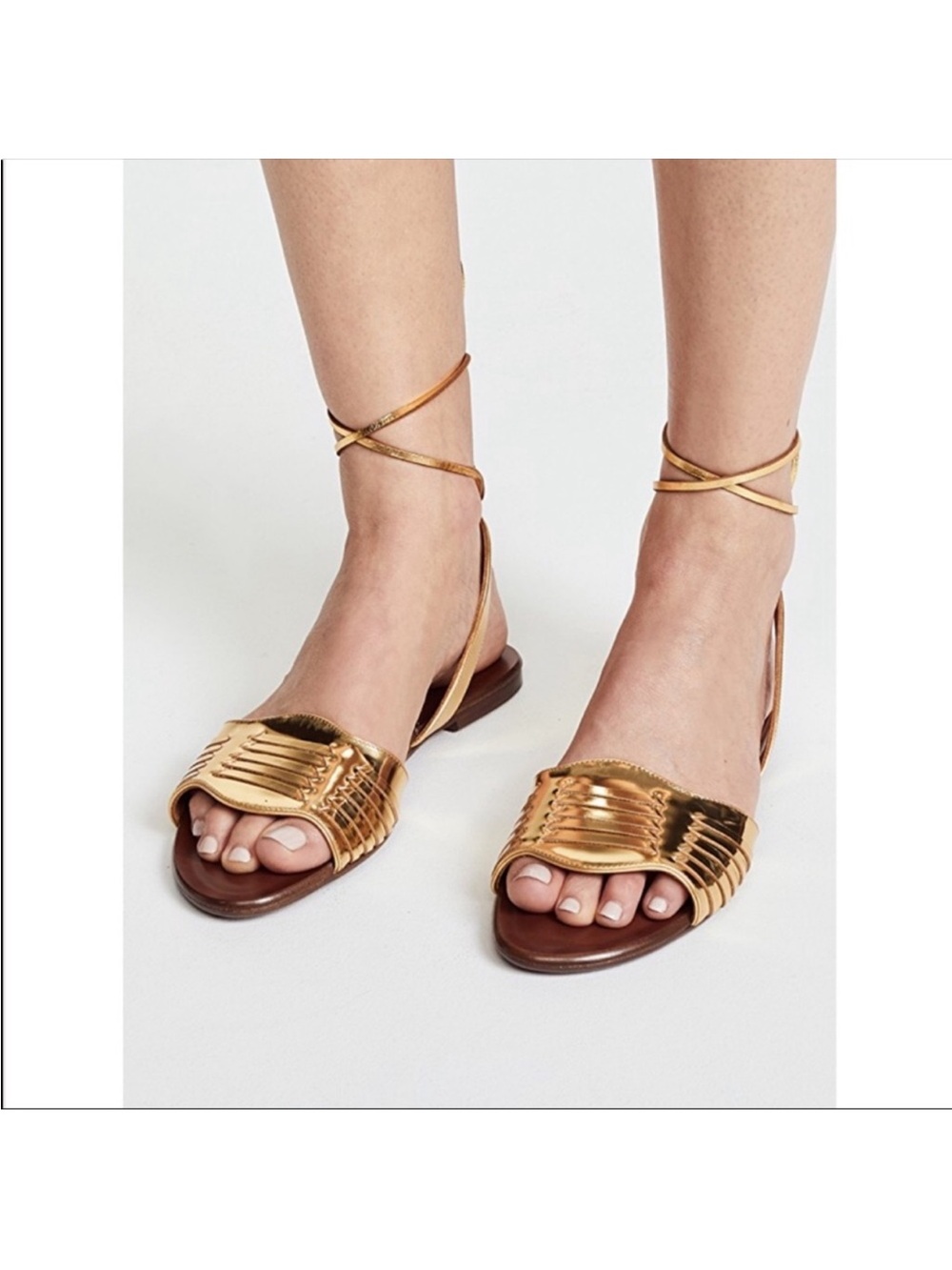 Veronica Beard Huarache Metallic Gold Ankle-Tie sandals size 39